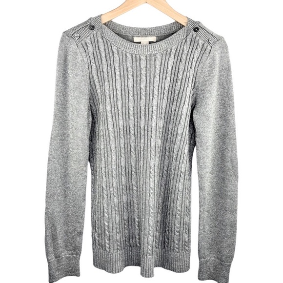Banana Republic Silver with Metallic Tread & Front Cable Knit Sweater. Size M - Picture 3 of 8